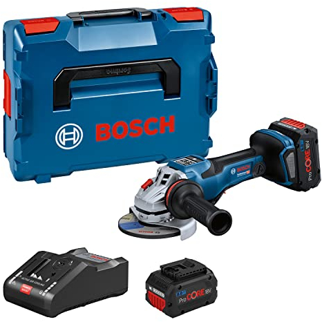 Bosch Professional 18V System BITURBO Akku-Winkelschleifer GWS 18V-15 PSC (inkl. 2x Akku ProCORE18V 8.0Ah, GAL 18V-160 C, Zusatzhandgriff, Schutzhaube, Trennschutzhaube, Schnellspannmutter, L-BOXX)