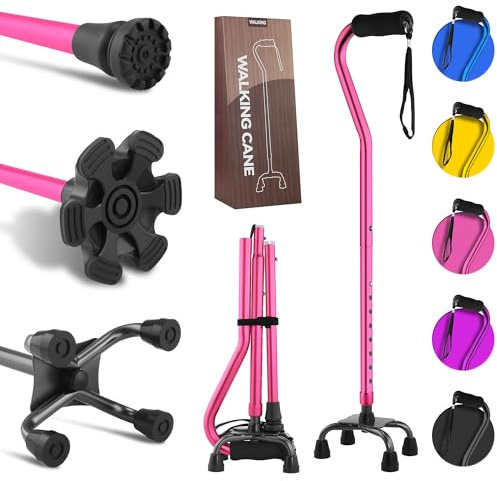 LIXIANG Unisex Walking Canes, Foldable, Adjustable, 4-pronged Base, Foam Handles Heavy Duty Stable Walker for Seniors and Adults Canes for Men for Stability
