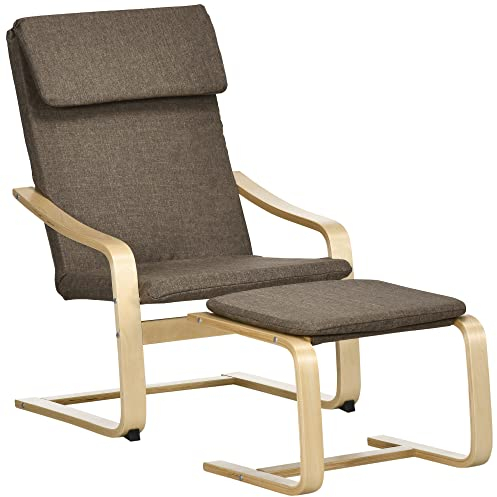 HOMCOM Relaxsessel mit Hocker Sessel Loungesessel mit Leinenoptik, Modern Fernsehsessel, Polstersessel Armlehnensessel für Wohnzimmer, Schlafzimmer, Braun