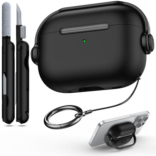 R-fun AirPod Pro 2:a/1:a generationen fodral (2022/2019) med Secure Lock, musikheadset hörlurar skyddsfodral med rengöringssats kompatibel med Apple AirPod Pro-fodral, Svart