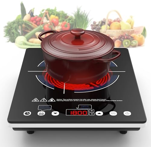 GTKZW Plaque Vitrocéramique 1 Feu: Plaque Induction Portable 2200W - Plaque Électrique avec 10 Niveaux Puissance & Température, Minuterie, Verrouillage Enfant, Pour Toutes Casseroles