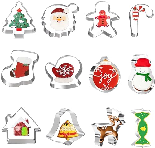 GUO-YING 12 Stück Ausstechformen Weihnachten,Plätzchenausstecher,Weihnachtsausstecher,Weihnachten Ausstecher für Backen Tortendekorationen (Weihnachten) (Ausstechform A)