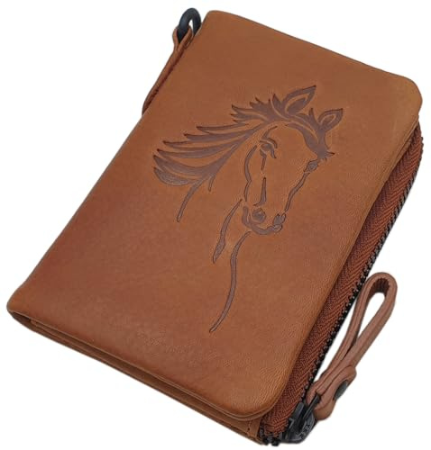 Rindleder Geldbörse mit Pferd-Motiv und RFID & NFC Schutz (Cognac) | Geldbeutel, Portemonnaie, Geldtasche