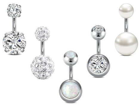 incaton 14G Piercing Ombligo Extra Largo Acero Inoxidable 6mm，8mm，10mm, 12mm, 14mm