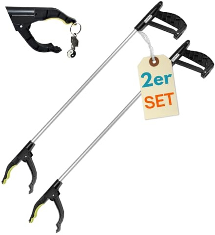GarPet 2er Set Greifzange Müllzange Müllgreifer Greifer für Senioren Müllzange Kinder Greifzange für Müll Müllsammler Aluminium Drehbar mit Magnet 2 Stück