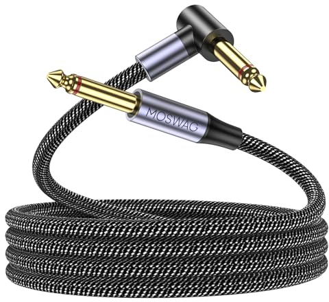 MOSWAG Guitar Cable 3M/10 Ft, 1/4 Inch Right Angle Instrument Cable, Bass AMP Cord, 6.35mm TS Electric Guitar Instrument Cable Compatible Bass Guitar, Electric, Bass, Amplifier