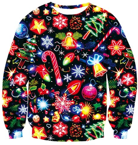 Raisevern unisex jultröja för män och kvinnor – rolig ful jultröja med 3D-tryckt tomtemotiv, långärmad pullover., L
