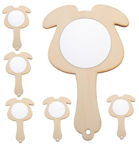 TOBBOMEY 6stücke Holz Kleine Spiegel Junge Mädchen DIY Holzspiegel Handspiegel Unfertige Mini Spiegel Kinderaccessoire Für Schreibtisch Und Schminktisch