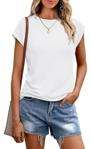 Cuptacc Top de Mujer Sexy, Camiseta de Verano con Cuello Redondo, Blusa Elegante de Manga Corta