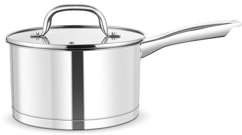 HaWare 2.5L Stainless Steel Saucepan, 18cm Milk Pan with Glass Lid, Tri-Ply Bottom Sauce Cookware Pot for Induction Gas Halogen Electric Ceramic, Healthy & Easy to Clean
