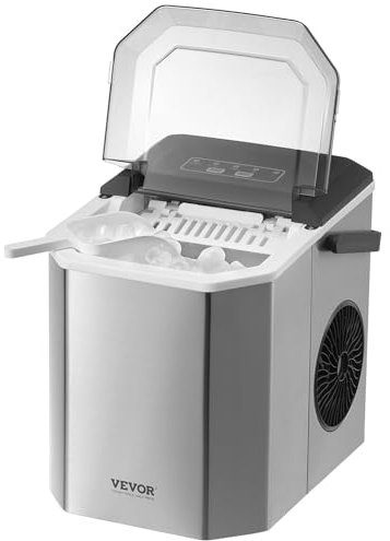 VEVOR Máquina para Hacer Hielo de Encimera Autolimpiante, 9 Cubitos Listos en 6 Minutos, 11,7 kg/24 h, con Pala y Canasta, 2 Tamaños de Balas de Hielo para el Hogar, la Cocina, 222 x 294 x 290 mm