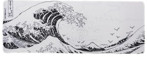 lachineuse Tapis DE Souris XXL - La Vague de Kanagawa Version N/B - Classique Japonais - 800 x 300 x 3 mm - Déco Japonaise - Antidérapant et Résistant à l'eau - Déco Bureau - Idée Cadeau Japon Asie