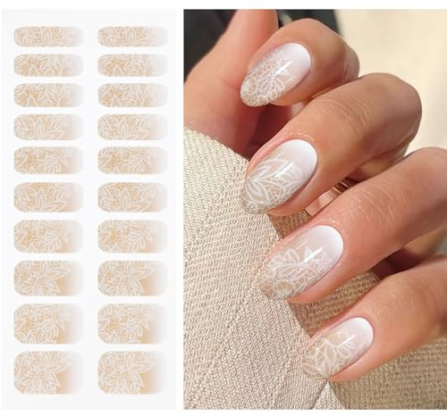 JMEOWIO Nagelfolie UV Härtend Weiße Blume UV Gel Nail Strips Nagelsticker Nagelaufkleber Nail Art Dekoration Nageldesign Zubehör