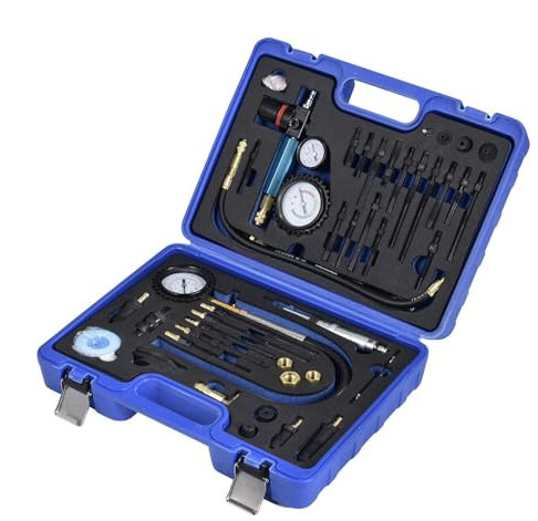 Motorkompressionstester, 46-teiliges Leckdetektor Zylinderkompressionstester Kit Kompressionstest Kit Werkzeugset mit Zündkerzentester und Tragetasche zur Druckprüfung