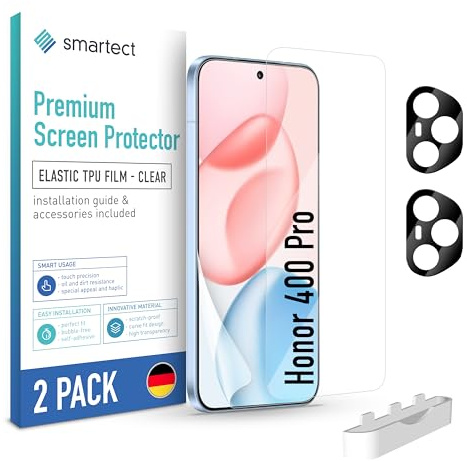 smartect TPU Schutzfolie 2 + 2 Stück für Honor 400 Pro | Displayschutz + Kameraschutz, HD Panzerfolie Anti-Kratzer, Ultra-klar, Blasenfrei, Fingerabdruck kompatibel, Hüllenfreundlich