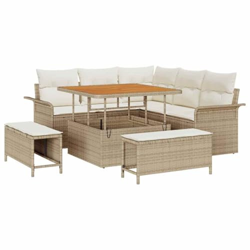 vidaXL Trädgårdsoffset 8 pcs Beige konstrotting, Trädgård och Terass, Modern Rattansoff set, Modulär Design, Lätt, UV-Skyddad, Utemöbler, Justerbart Bord