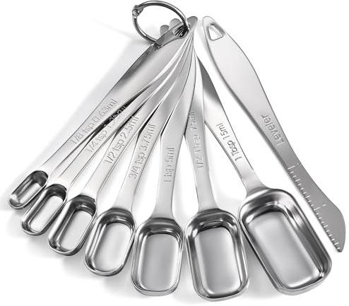 Doosu Messlöffel aus 18/8 Edelstahl, Metall Gewürzlöffel Esslöffel Dosierlöffel Präzisions Küchenwerkzeug zum Messen für Proteinpulver, Kaffee und Backen, Spülmaschinenfest (Schmaler, 8er-Set)