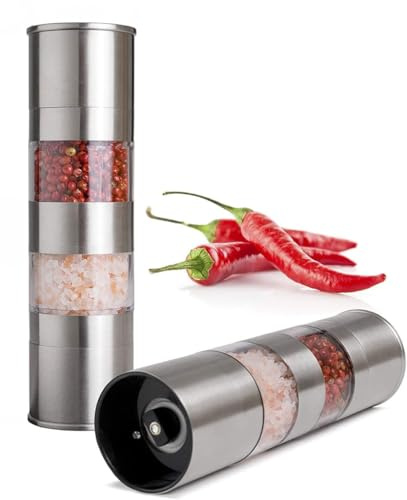 Duo Mill Salt & Pepper Grinder,2-in-1 Salt & Pepper Mill with Striking Design for consistent Grinds & Adjustable from coarse to fine