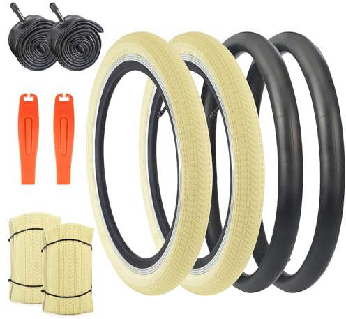 WEEROCK 1/2-pack 16 tum cykeldäck 16 x 2,125 med innerrör, cykeldäck för BMX, MTB mountainbike, barnbarncykel, trehjuling, kroscykel, flerfärgad (beige, 2 däck + 2 rör)