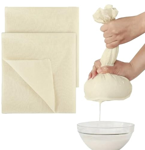 YIXINHE 2 PCS Reusable and Washable Cheese Cloths for Straining, Cheese Cloths for Straining,Muslin Cloths for Cooking,Precut 50X50cm,100% Unbleached Pure for Straining Butter,Nut Milk