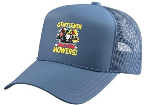 Lawn Mower Racing: Gentlemen, Start Your Mowers! Trucker Hat with Adjustable Mesh Back, Light Blue