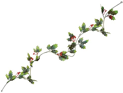 Beistle Holly Berry Garland, Christmas Decorations & Holiday Decor, Winter Green Garland with Holly Berries for Festive Mantel & Xmas Table, 6’