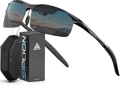 SIPLION Polarized Sunglasses Men Sports: UV Protection Ultra Light Al-Mg Metal Frame Ideal For Driving Fishing Running Golf (Black Frame/Black Lens(not Mirrored))