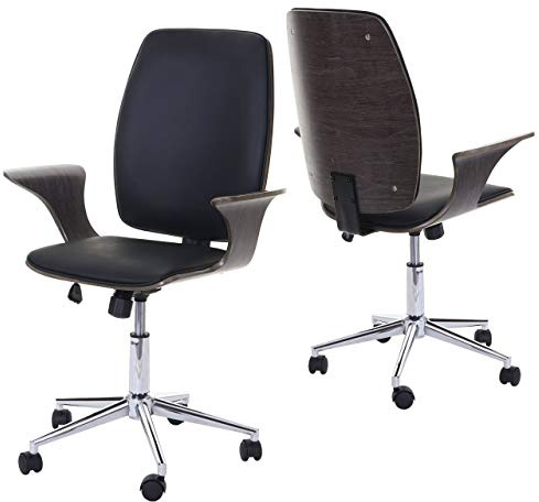 Mendler Bürostuhl HWC-C54, Chefsessel Drehstuhl, Bugholz Kunstleder - grau, Bezug schwarz