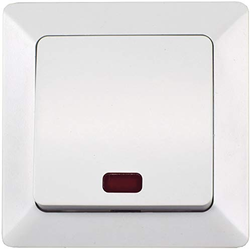 MILOS Kontroll-Schalter Serienschalter mit Kontrollleuchte 250V~/ 10A inkl. Rahmen, Unterputz, weiß matt