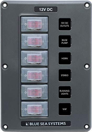 Blue Sea Systems 4322 Water-Resistant Circuit Breaker Switch Panel, Gray, 6 Positions