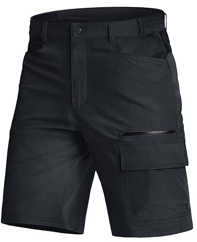 KEFITEVD Lätta utomhus Bermuda herrshorts, snabbtorkande byxor, korta vandringsbyxor, luftiga vandringsbyxor, flera fickor, sommar cykelbyxor, svart, 34