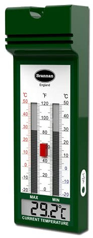 Brannan Digital Max Min Thermometer – Stylish Quickset Greenhouse Thermometer to Monitor Maximum and Minimum Temperatures in a Garden Greenhouse Indoor Room Home Growroom Easily Wall Mounted