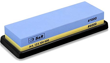 S&R Piedra de Afilar 1000/6000 en Corindón - Afilador de Cuchillos Tijeras Cinceles Base de silicona antideslizante