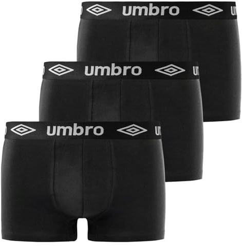Umbro Herrkalsonger i 100% bomull, boxer för män, bekväma, ventilerat nät (set om 3), Svart-1, L