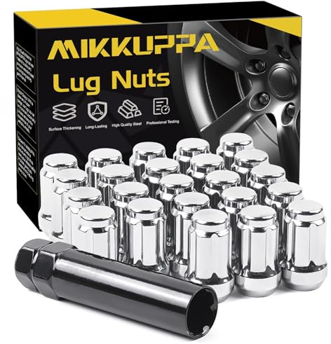 MIKKUPPA 23pcs 1/2-20 Lug Nuts Spline - Replacement for 1987-2018 Jeep Wrangler, 2002-2012 Jeep Liberty, 1993-2010 Jeep Grand Cherokee Aftermarket Wheel - Chrome Closed End Lug Nuts