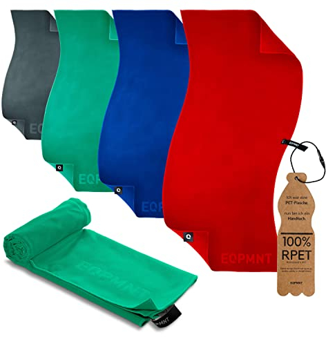 EQPMNT Toalla de microfibra sostenible grande y pequeña, ligera y de secado rápido | Toallas de microfibra de 100% plástico reciclado para viajes – verde