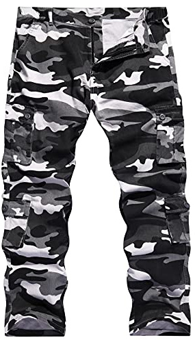 BOJIN Men's Cargo Pants Regular Fit Cotton Cargo Pants- Camo Grey 36