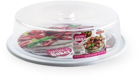 CABLEPELADO Portatartas, Recipiente redondo para tartas con tapa alta, Bandeja Pasteles, Tartera plástico, Recipiente transporte comida, 9 cm altura x 32 cm diámetro, Plástico, Blanco