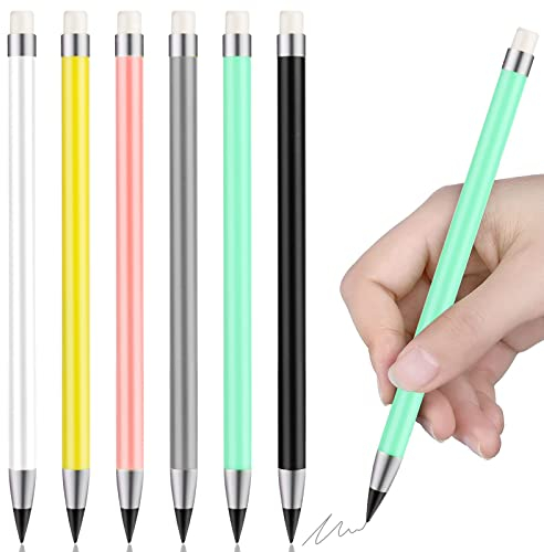 Runmeihe® 6 Ewiger Bleistift mit Radiergummi Unlimited Writing Inkless Pencils for Children Adults Students Artist Drawing Home Office School Supplies