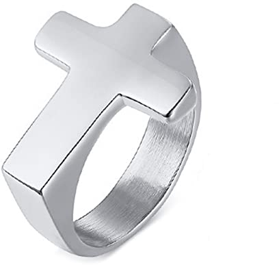 Dsnyu Kreuzring Silber Herrenring Poliertem Edelstahl Vintage Silber Männer Ring Gravur 67 (21.3)