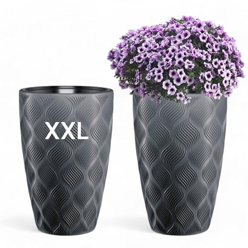 MELTOM Blomkruka blomkruka planteringskruka med avtagbar insats rund 3D-effekt dekorativ storlek XXL antracit