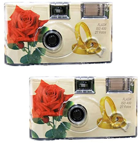 Lot de 2 appareils photo jetables 1 A avec roses et anneaux