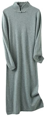Haitpant Elegantes Kleid für Damen, Herbst, 100 % Wolle, gestrickt, lange Ärmel, Pulloverkleider, Grau Lv Se, X-Large