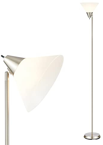 HonoDing Lampada da terra con paralume in argilla e testa regolabile per soggiorno/ufficio/camera da letto (nichel satinato)