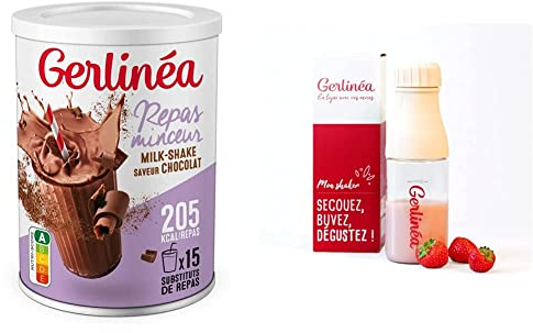 Gerlinéa Boisson Milkshake goût Chocolat + Shaker, Substituts de repas riche en protéines Poudre à reconstituer contient 15 repas, Shaker inclus