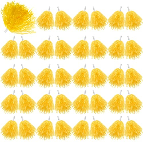 Lenwen 40 Pack Pom Poms Cheerleading Sports Dance Spirited Plastic Cheer Pompom Cheerleading Poms with Handles for Kids Adults Rooters Sports Team Cheering Party (Yellow)