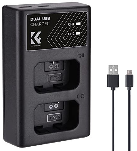 K&F CONCEPT NP-FW50 Chargeur Rapide 2 Slot, Compatible USB et Type-C | Compatible avec les Sony A6000 A6400, A6300, A6500, A7, A7II, A7RII, A7SII et A7S Comprend Câble USB Chargeur de Batterie