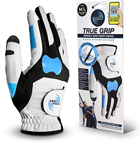 ME AND MY GOLF True Grip - Guanto da golf da allenamento, presa perfetta per ogni altalena, misura M/L, mano destra, colore: Bianco