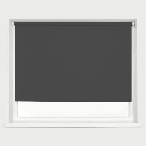 Dark Grey Blackout Roller Blinds Thermal Blackout Material Metal Brackets & FIttings 25mm Roller Tube Easy Fit Child Safe Bedroom Office 60cm Width x 160cm Length