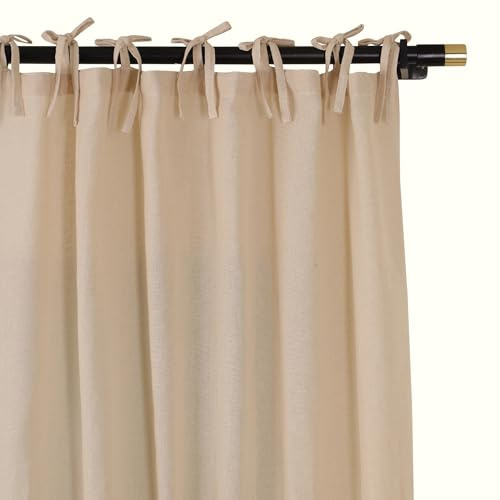 THE ART BOX Natural Gauze Blended Curtains Linen Sabsitute Energy Efficient Light Filtering Tie Top Door Window Treatment 2 Panel Drape for Livingroom (Natural, L 72 X W 42 Each Panel)